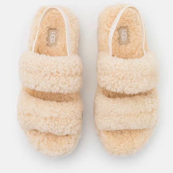 - UGG Oh Fluffita Slingback Fur Sandals -Natural Cream - Picture 1 of 6